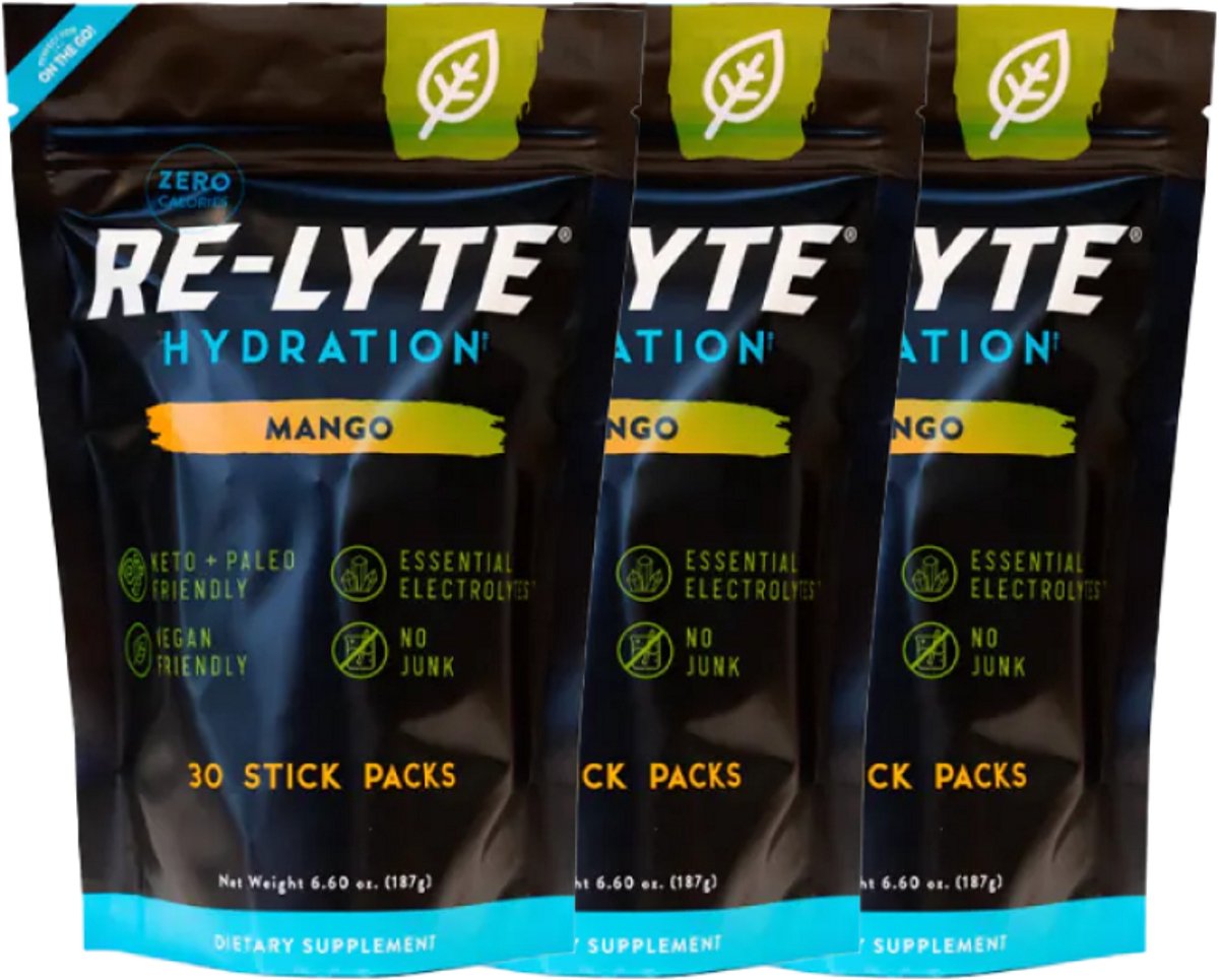 Re-Lyte | Hydration Drink Mix | Mango 30 Stick Packs | 3 stuks | 3 x 187 gram