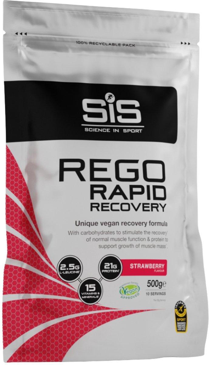 SIS - REGO Rapid Recovery Drink Poeder - Post Workout Proteïne Poeder - 21 g Eiwit per Portie - Aardbei Smaak - Vegan - 10 Porties - 500 g