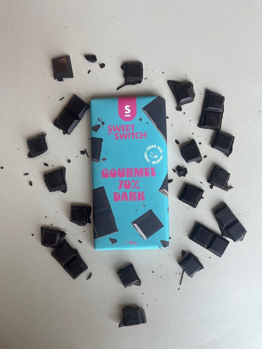 SWEET-SWITCH® - Gourmet 70% Dark 12 x 90g - Pure Chocolade - Suikervrij - Glutenvrij - Vegan