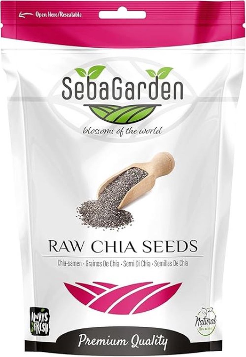 Seba Garden Premium Nutrient Rich - Rauwe zwarte chiazaden 1 kg (2,2 lb) met 5 g proteïne en 10 g vezels voor salades, yoghurt en smoothies, GMO-vrij, veganistisch, glutenvrij, keto en paleo