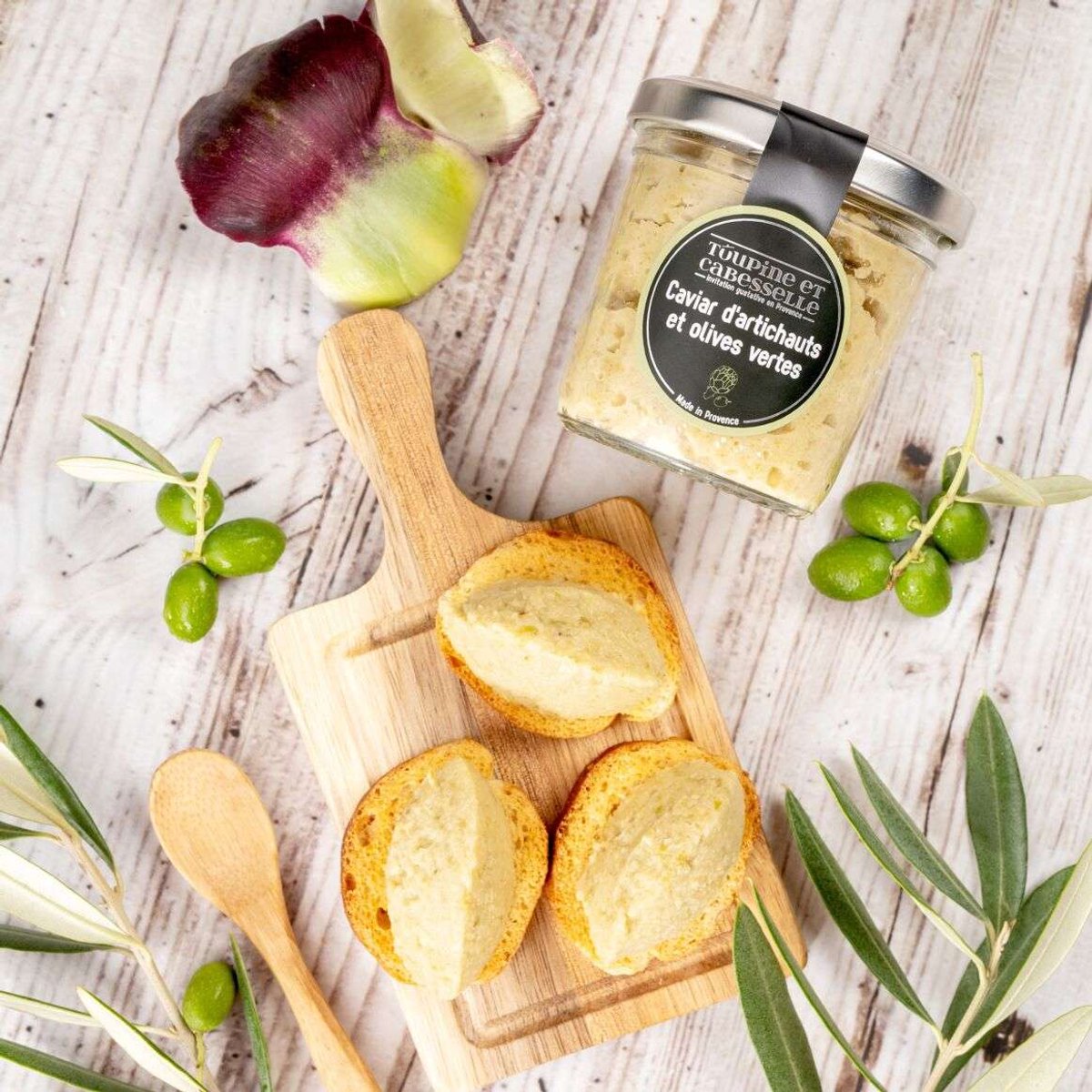 3 x"Caviar" van Artisjokken & Groene Olijven -Veganistische Provençaalse delicatesse - Ambachtelijke spread uit Frankrijk, 3×90 g - 100% natuurlijke ingrediënten, perfect voor borrels en gastronomische maaltijden