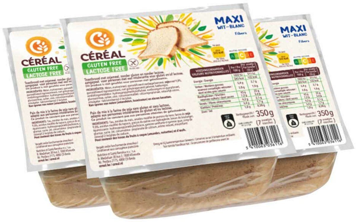 Céréal Maxi Brood Wit Glutenvrij & Lactosevrij - 3 x 350 gr - Voordeelverpakking