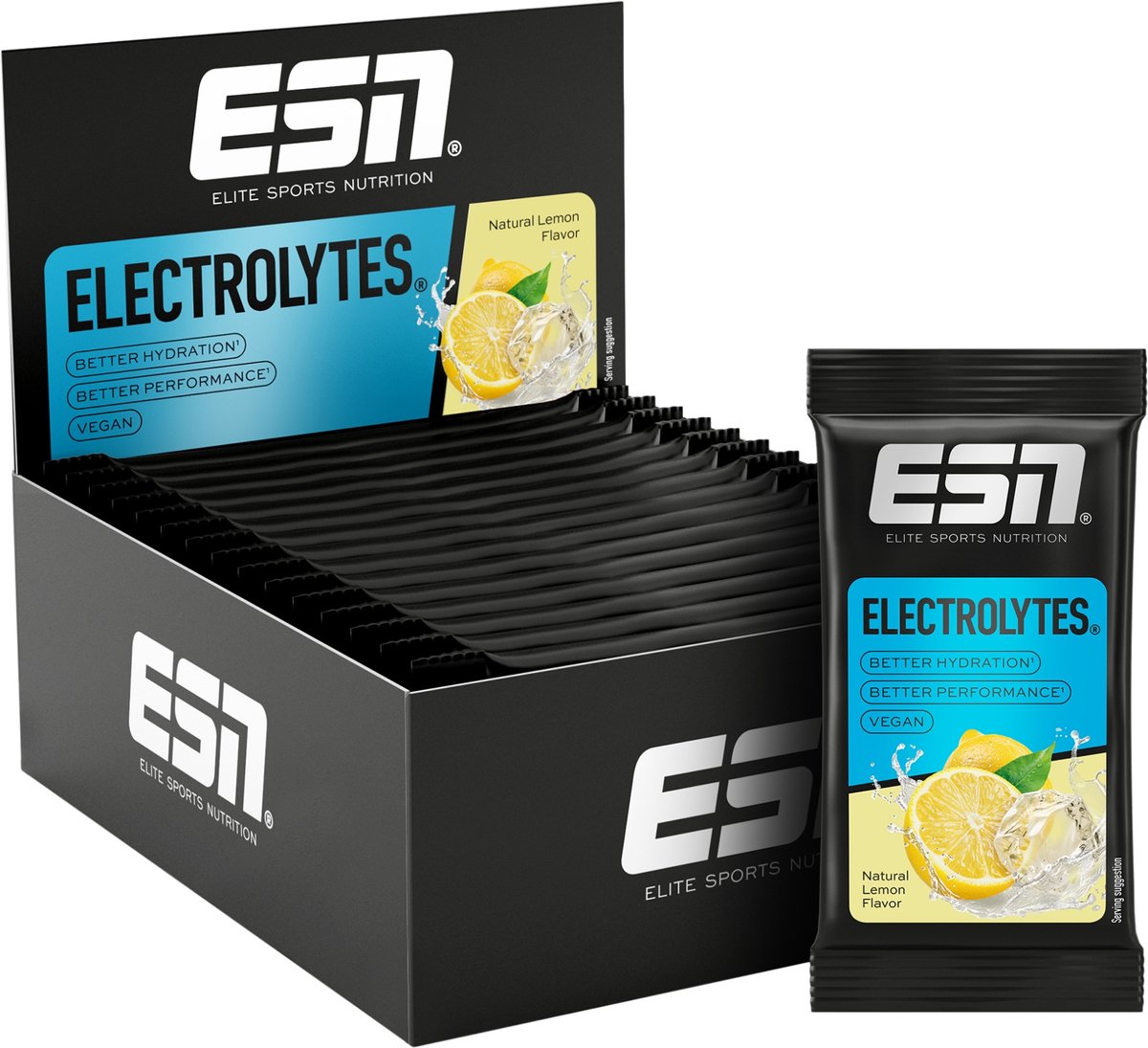 ESN Electrolytes - Smaak Natural Lemon - Koolhydraat-Elektrolyt Oplossing met Kalium, Natrium, Calcium & Magnesium - Verbeterde Hydratatie & Uithoudingsvermogen - 337,5g (15 Porties)