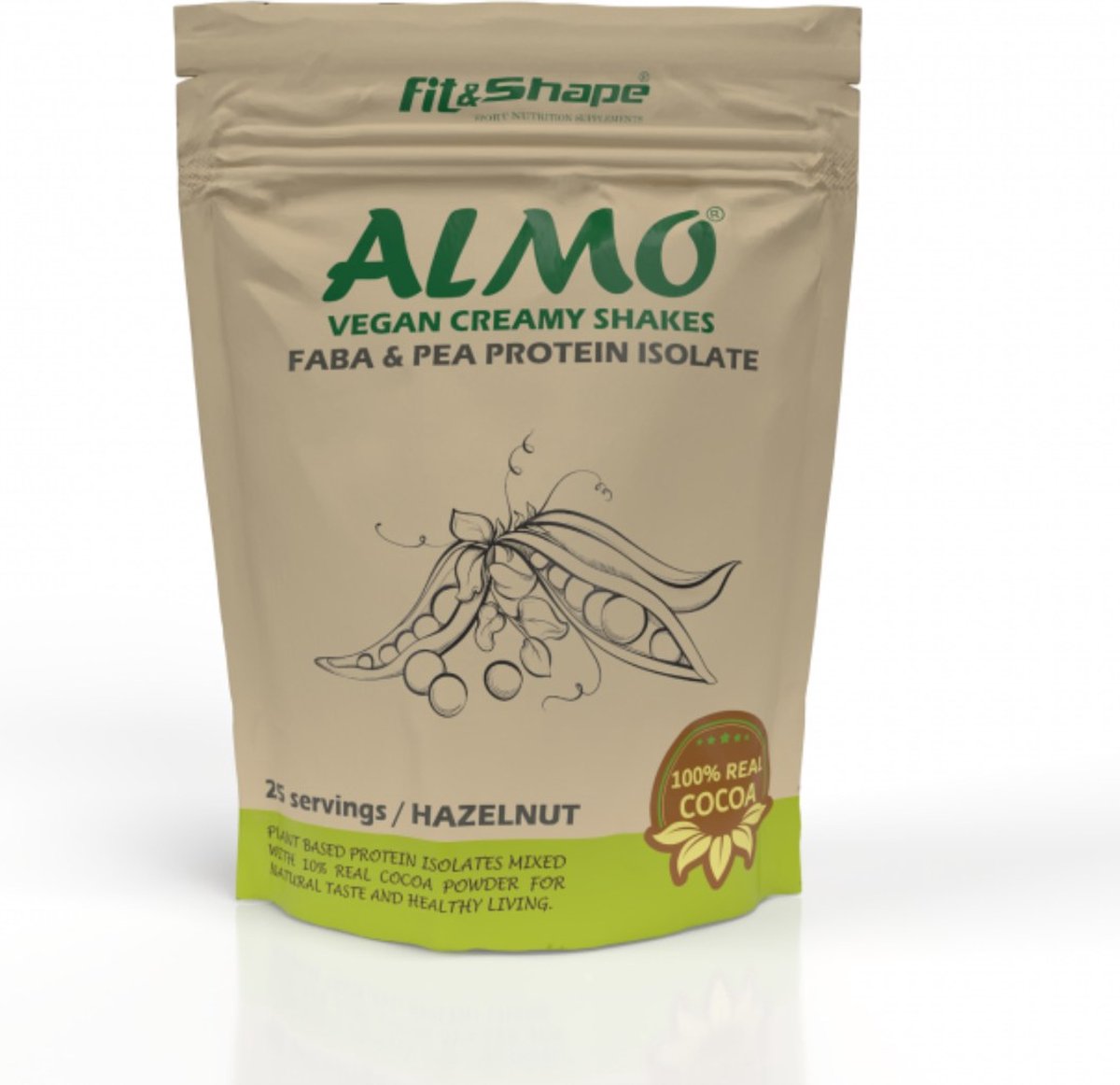 Fit&Shape ALMO Plantaardig Eiwitpoeder (naturel) 82% eiwit percentage - Vegan Eiwitshake -Vegan Protein Blend - Erwten & FABA eiwit isolaat- 750gram (25 Shakes) inclusief maatschep (Plant-based Protein - Vegan Protein - Plantaardig Proteine Poeder)