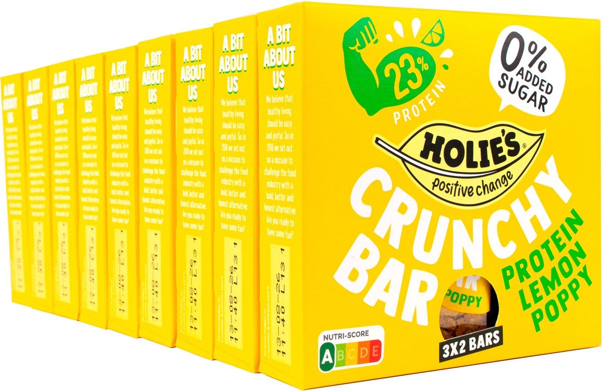 Holie's Crunchy Bar Protein Lemon Poppy - suikervrij en vegan - 3x2 repen