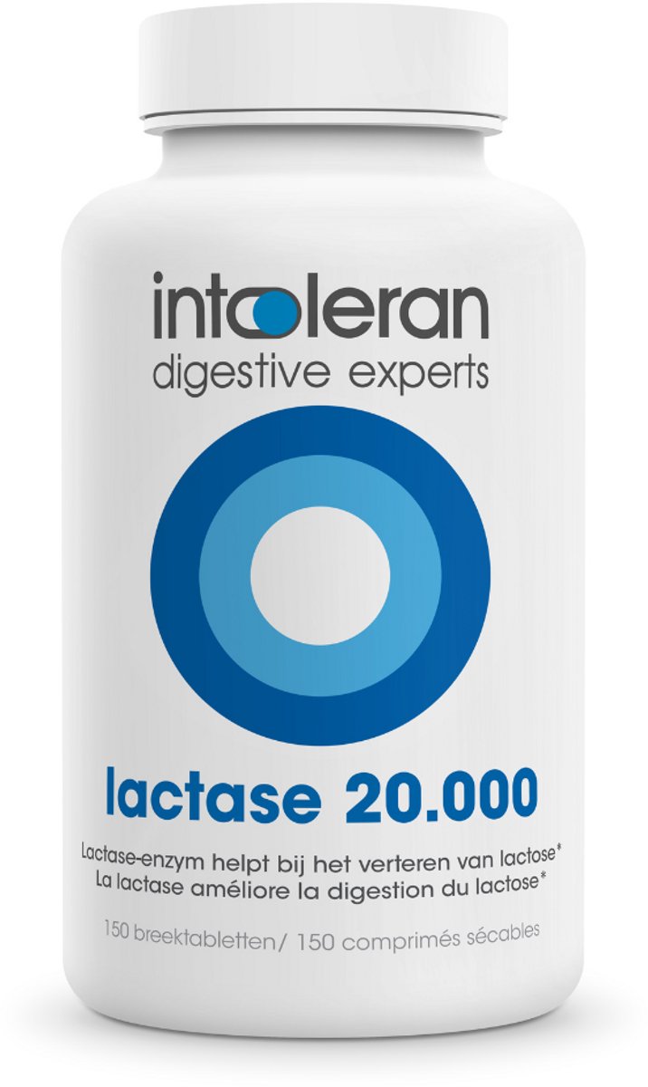 Intoleran Lactase 20.000 Spijsverteringsenzymen - 150 Breektabletten | Lactase enzym voor Lactose vertering en Lactose intolerantie | Hoogst gedoseerd | Vegan Voedingssupplement