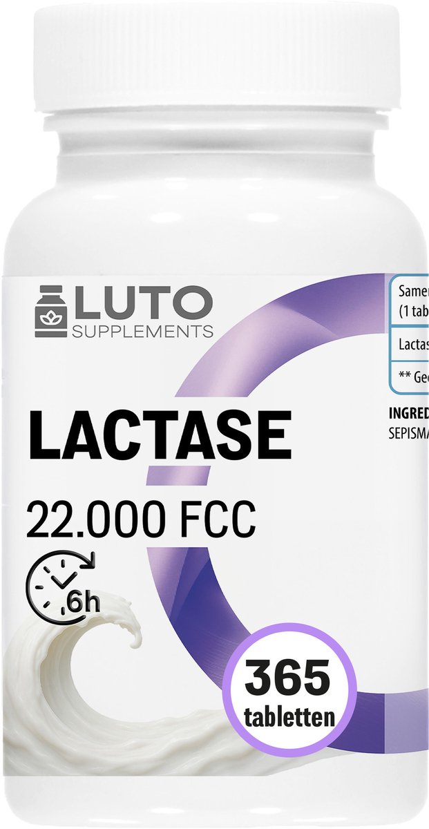 Lactase 22.000 Depot - 365 tabletten met depotwerking (Sepismart® Slow Release) - Hooggedoseerd met 22.000 FCC-eenheden - Voor lactose-intolerantie + melkintolerantie - LUTO Supplements
