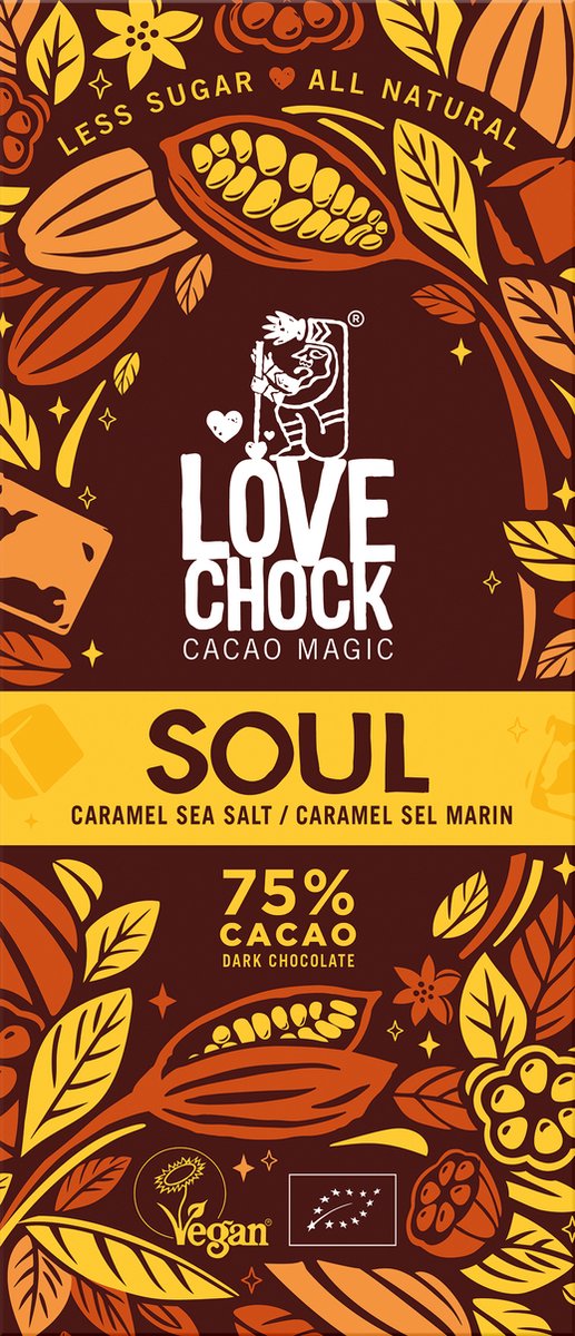 Lovechock Soul Vegan Pure Chocolade | Karamel Zeezout 70GR