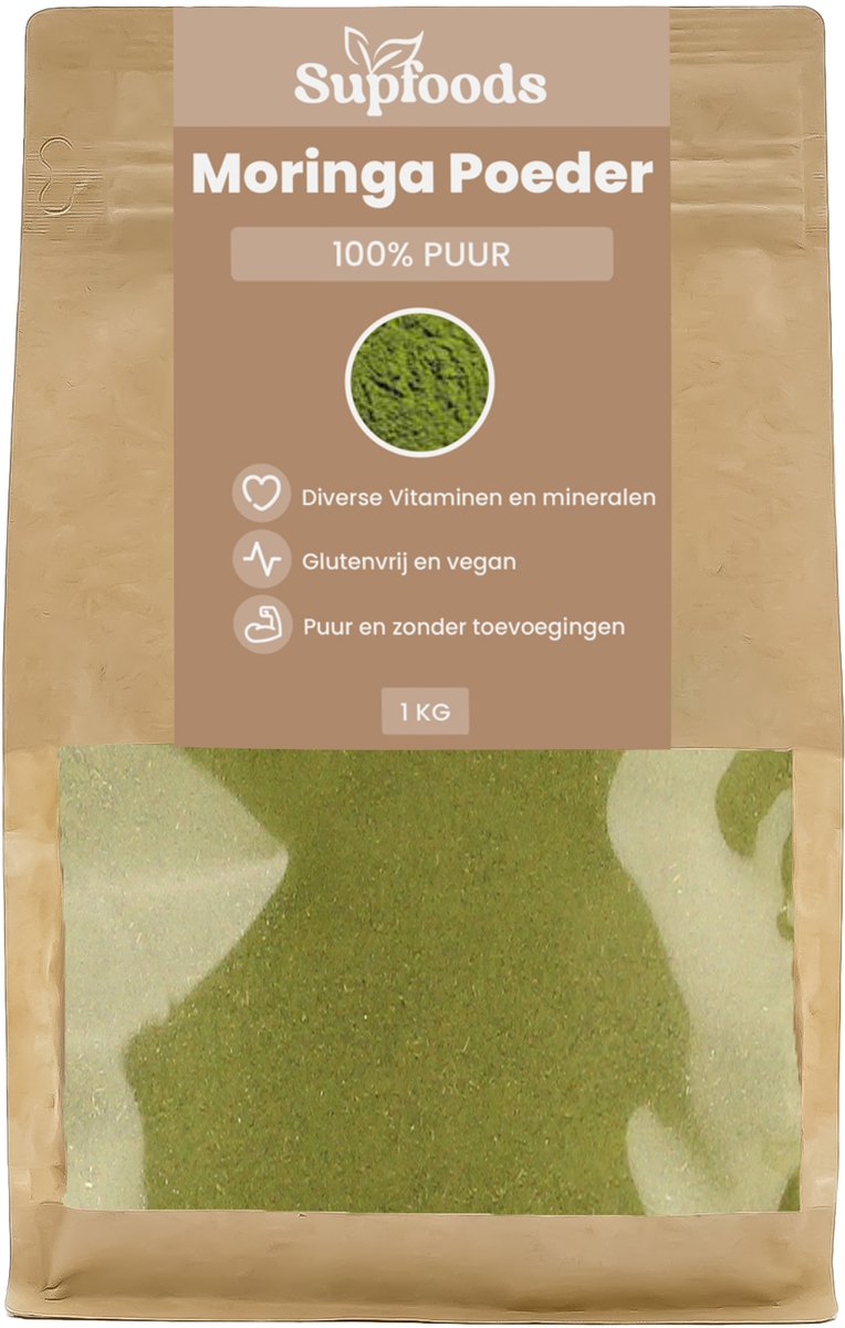 Moringa Poeder 100% Puur - 1kg - Bevat Vitaminen en Mineralen - Moringa Poeder is Ideaal voor Smoothies, Yoghurt en Moringa Thee - Moringa Oleifera