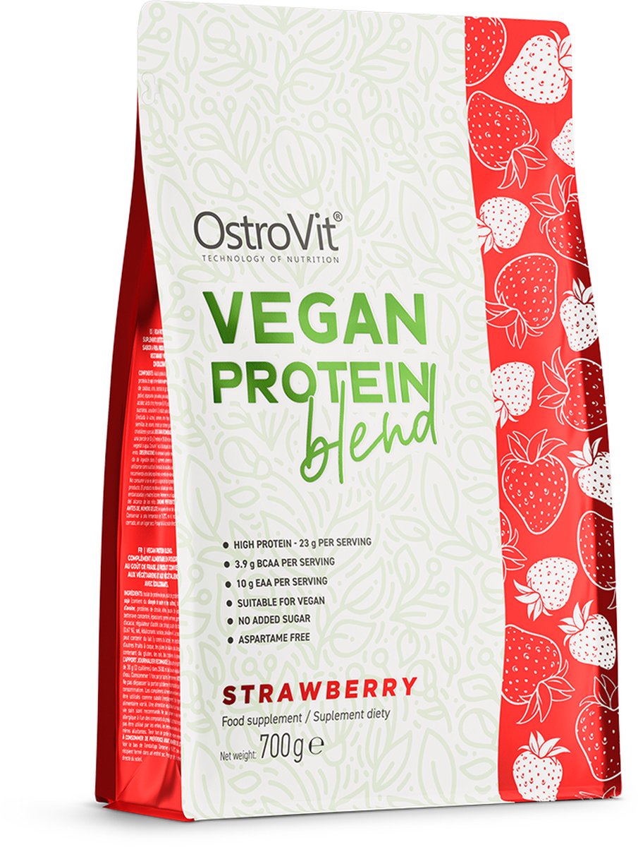 Protein Poeder - OstroVit Vegan Protein Blend 700 g - Aardbei - Vegan Eiwitten