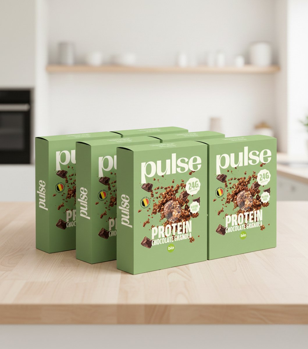Pulse Protein - Eiwitgranola chocolade (27% eiwit) - Proteïne - Vegan, Bio, Glutenvrij - 6x350 g