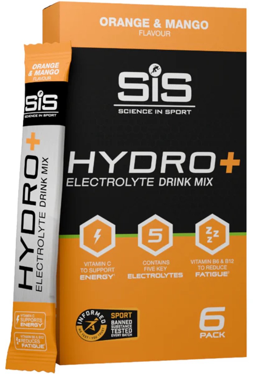 Science in Sport - SIS Hydro+ Elektrolyten Poeder - 5 verschillende elektrolyten - Sinaasappel Mango Smaak - Suikervrij - 6 x 4,1 g