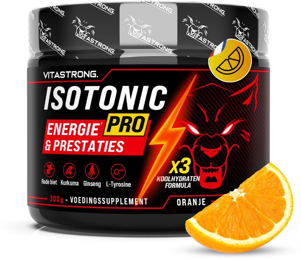 Vitastrong ISOTONIC PRO - Oplosbaar Poeder - Energie, Hydratatie & Uithoudingsvermogen - 3-in-1 Elektrolyten, Koolhydratenmix & Plantaardige Extracten - Ginseng, Rhodiola, Bieten, Kurkuma - Voor Duursport & Intensieve Training