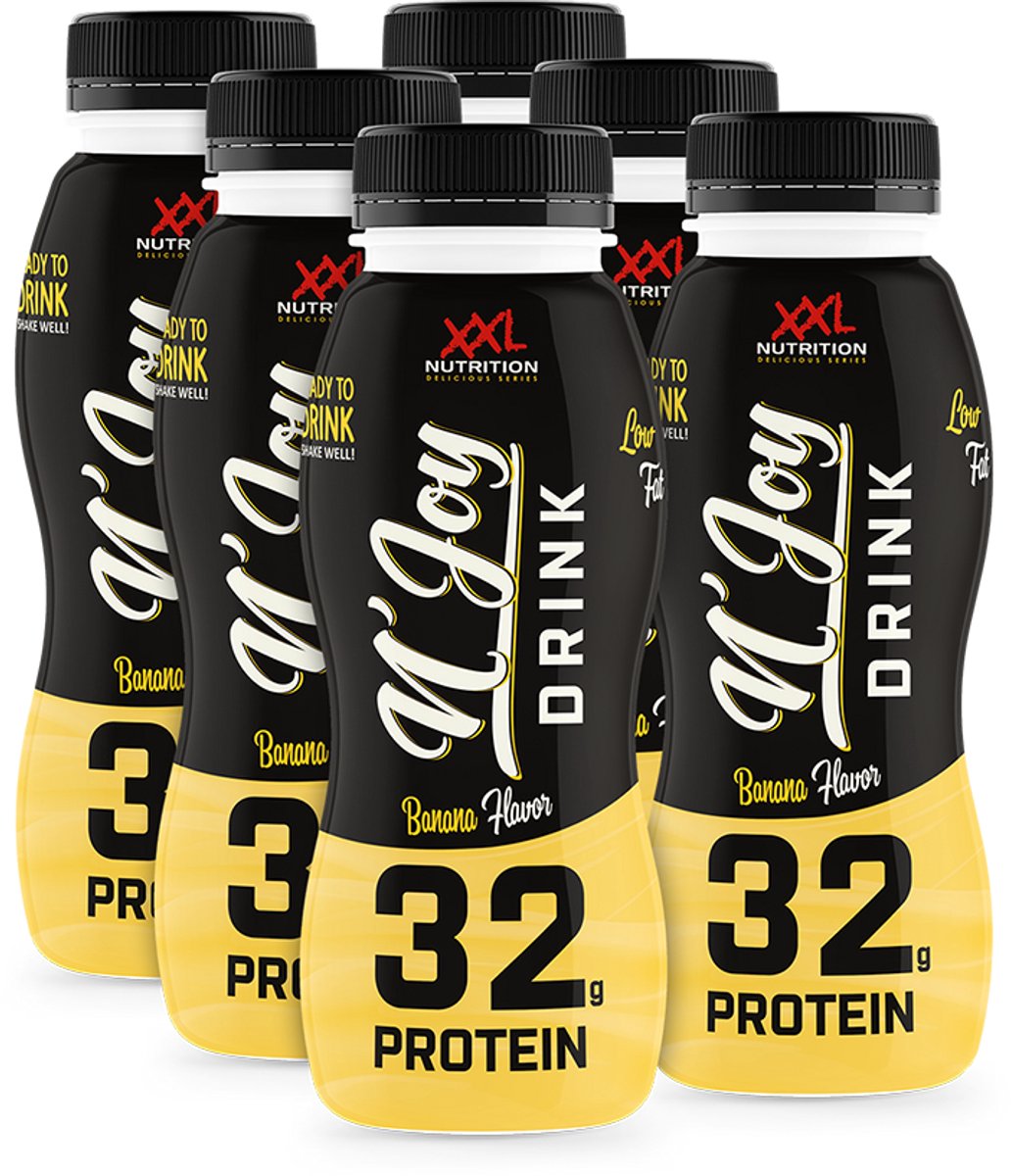XXL Nutrition - N'Joy Protein Drink - Banaan - Kant en Klare Eiwitshake, Proteďne Supplement - 80% Caseďne & 20% Whey - Diverse Smaken - Banaan - 6 Pack