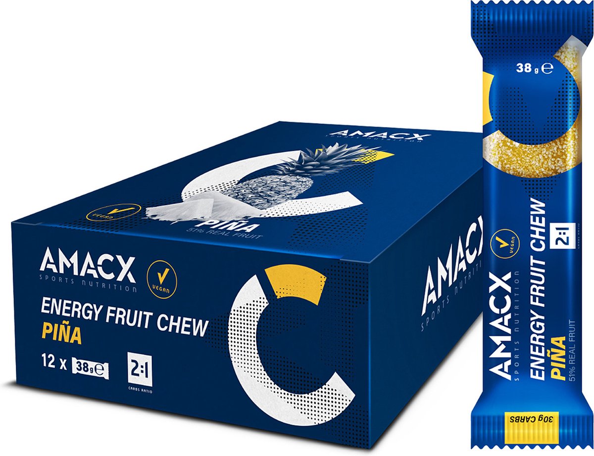 Amacx Energy Fruit Chew - Energie reep - Piña - Energy gummy - 12 pack