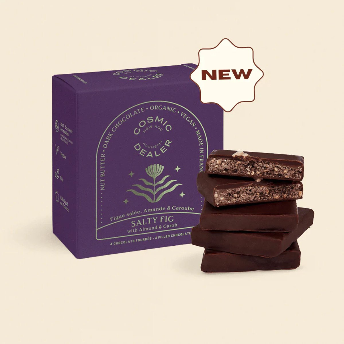 Box of 4 Single Flavour Salty Fig with Almond & Carob - Cosmic Dealer