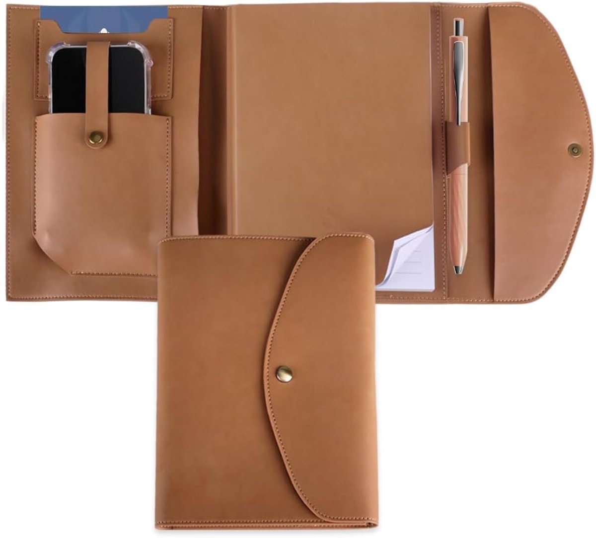 Elegante A5 boekomslag - Vegan leren (PU) boekentas met bijpassende notitieboekjes - Cadeau voor boekenliefhebbers