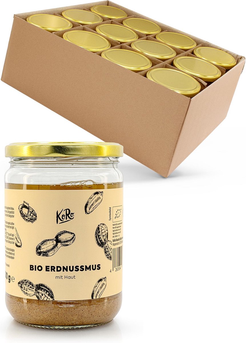 KoRo | Bio vegan pindakaas met schil 12 x 500 g
