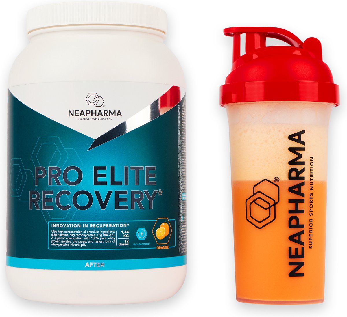 Neapharma Elite Recovery Eiwitshake - 1,2kg - Frisse Orange smaak - 56gr eiwitten - 12g BCAA & whey / wei eiwitten - Alles-in-één formule: whey isolaat, BCAA, aminozuren, mineralen, elektrolyten, antioxidanten, vitamines