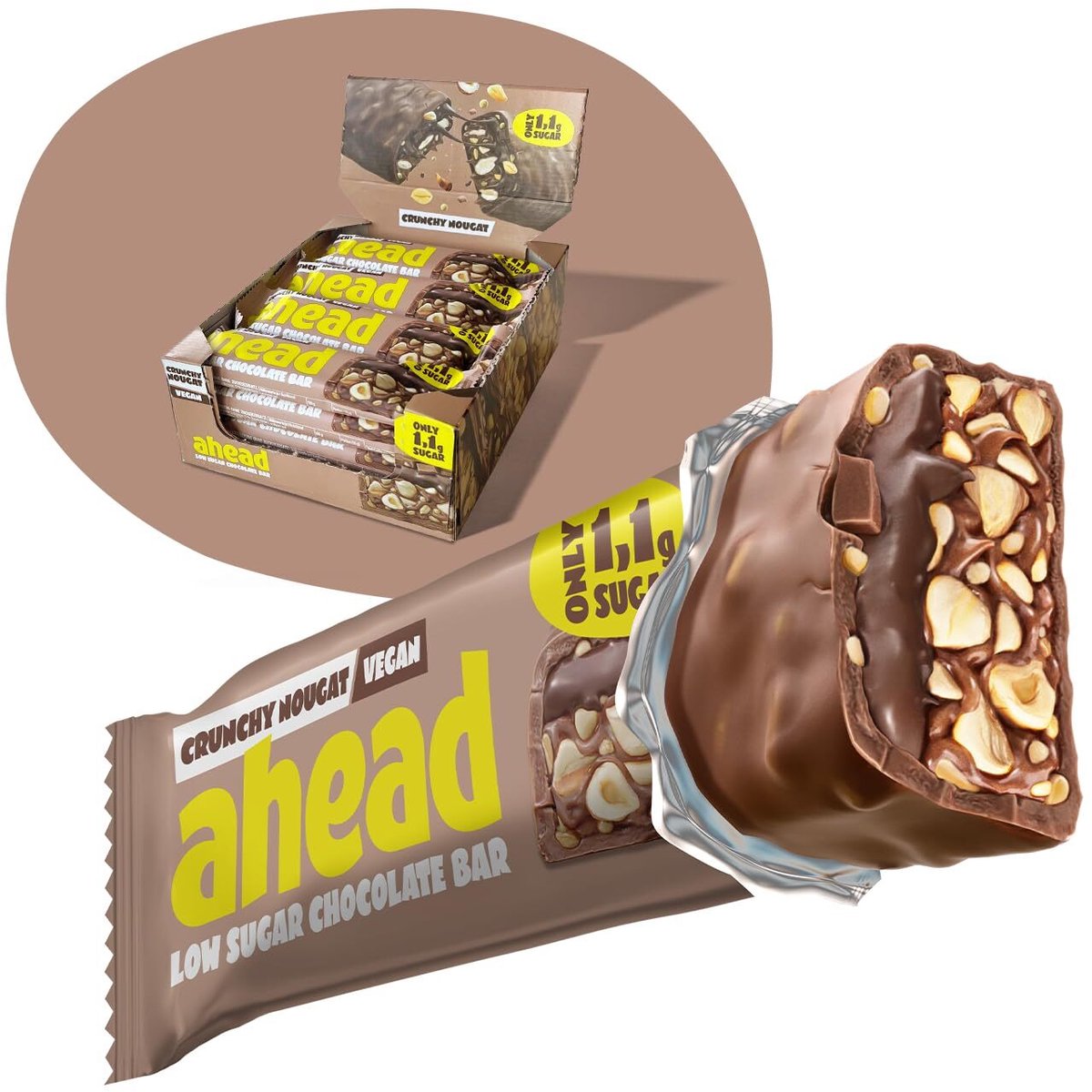 ahead Chocolate Bar - Suikerarme Chocoladereep - Doos 18×35 g - Low Sugar, Low Carb - Max 2,1g Suiker per Reep