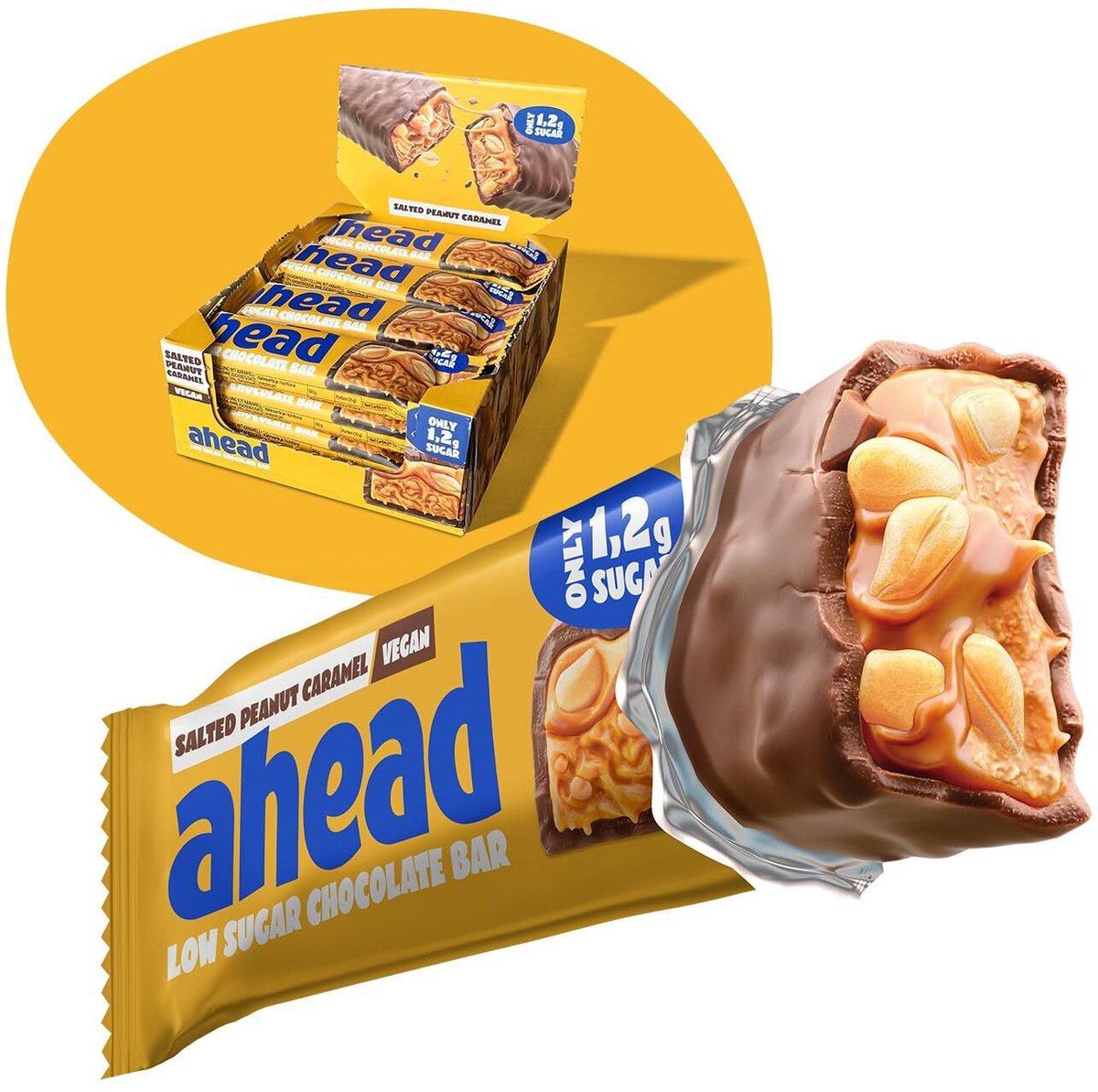 ahead Chocolate Bar - Suikerarme Chocoladereep - Doos 18×35 g - Low Sugar, Low Carb - Max 2,1g Suiker per Reep