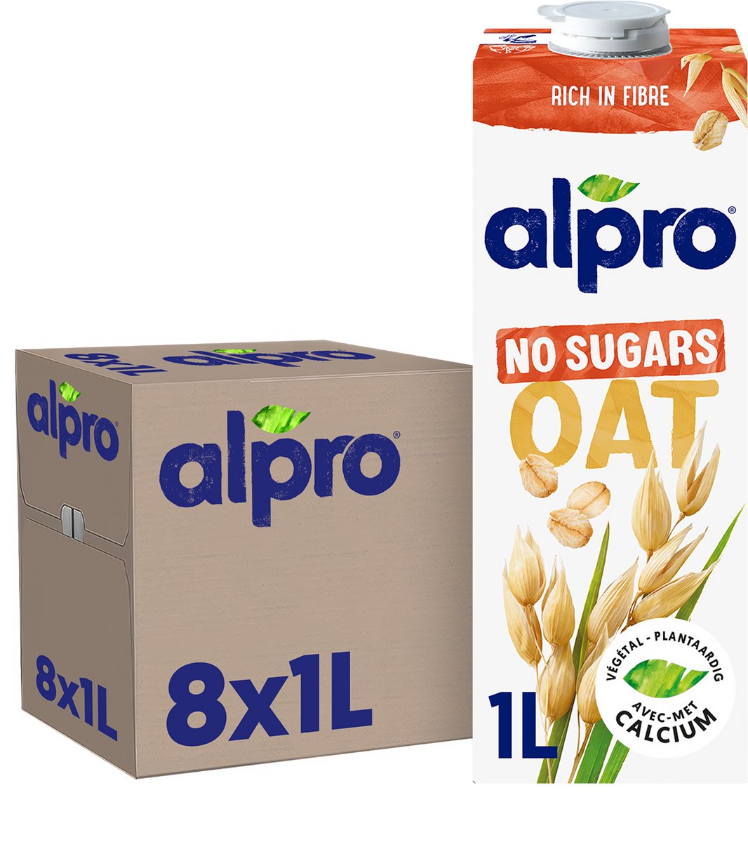 Alpro Drink Plantaardige Havermelk Zonder Suiker - Lactosevrij & Glutenvrij - 8 x 1L