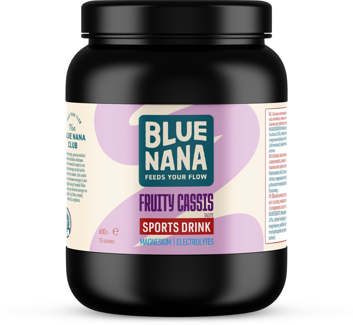 Blue Nana Sports Drink Fruity Cassis - 600g - Isotoon sportdrank poeder - Elektrolyten - Magnesium - Sportdrank met cassis-smaak