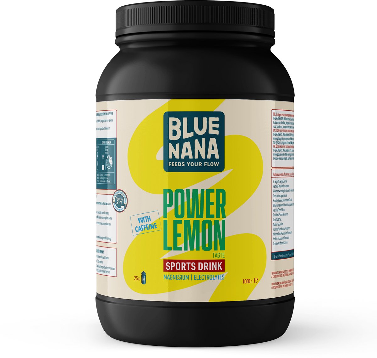 Blue Nana Sports Drink Power Lemon Caffeine - 1kg - Isotoon sportdrank poeder - Elektrolyten - Magnesium - Cafeïne - Sportdrank met citroensmaak