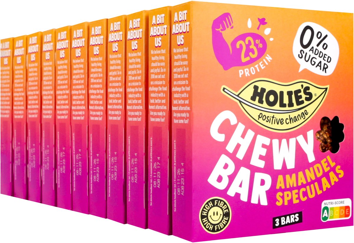 Holie's Chewy Bar Amandel Speculaas 3 repen - reep - suikervrij - gezond - vegan - 11 pack