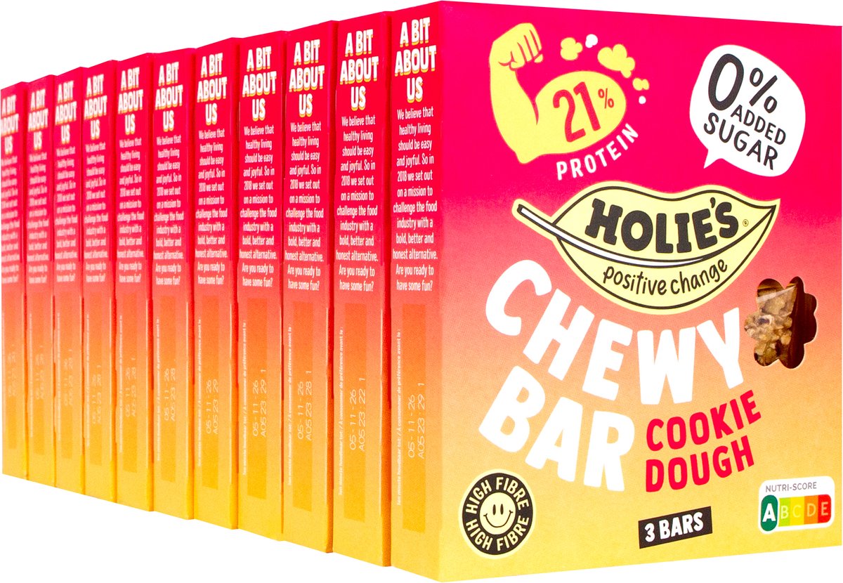 Holie's Chewy Bar Cookie Dough 3 repen - reep - suikervrij - gezond - vegan - 11 pack