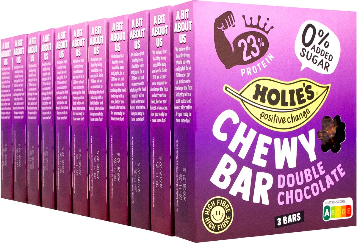 Holie's Chewy bar Double Chocolate 3 repen - reep - suikervrij - gezond - vegan - 11 pack