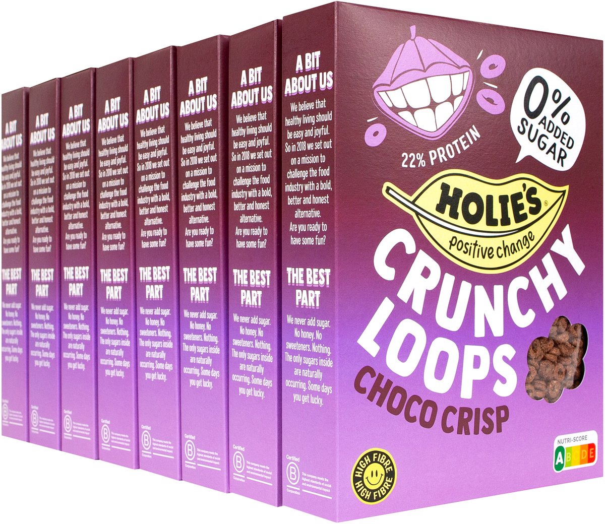 Holie's Crunchy Loops Choco Crisp 8x 350gr - ontbijtgranen - suikervrij - gezond - vegan