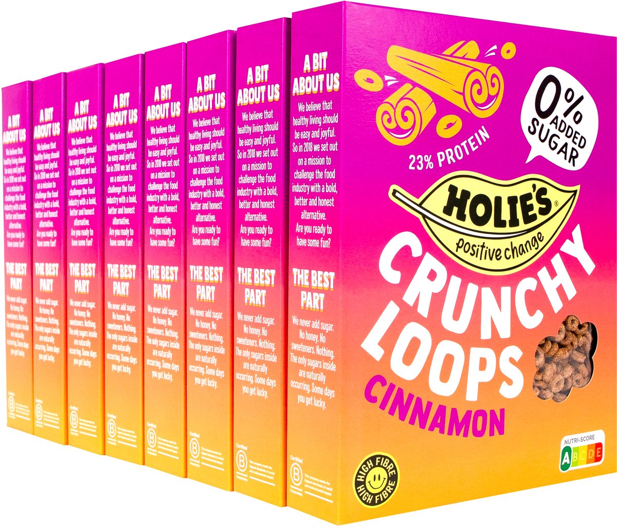 Holie's Crunchy Loops Cinnamon 8x 350gr - ontbijtgranen - suikervrij - gezond - vegan