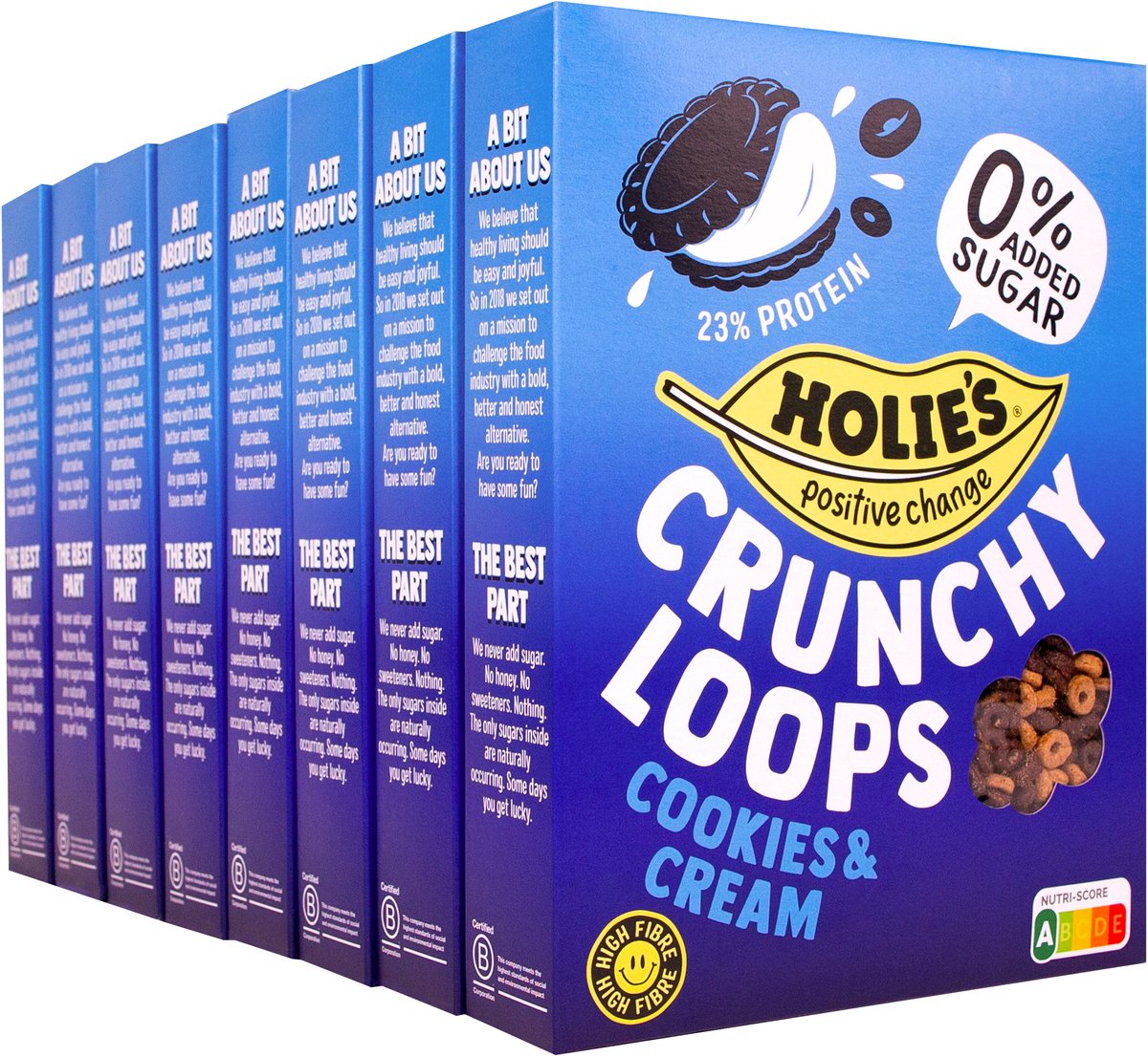 Holie's Crunchy Loops Cookies & Cream 8x 350gr - ontbijtgranen - suikervrij - gezond - vegan