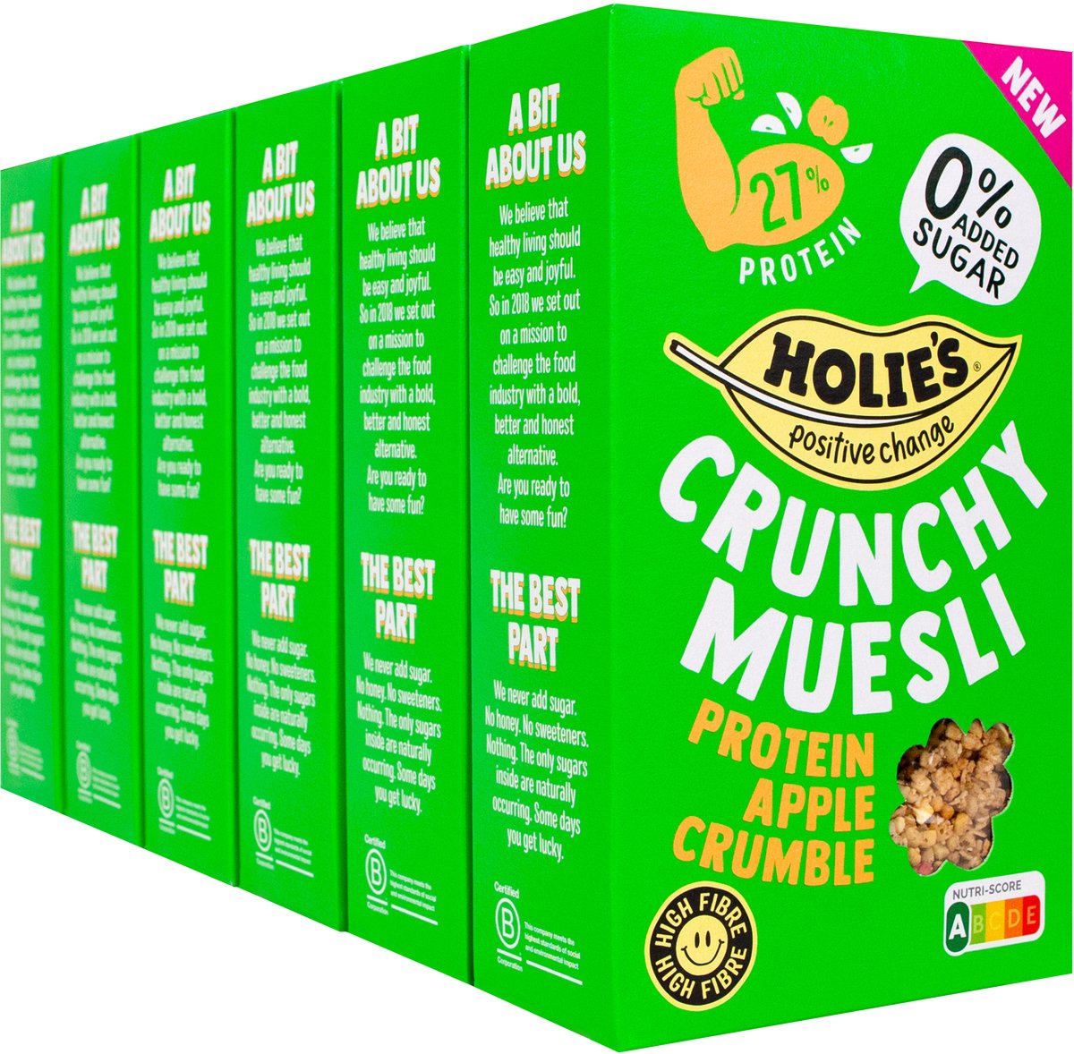 Holie's Crunchy Muesli Protein Apple Crumble 6x 400gr - ontbijtgranen - suikervrij - gezond - vegan