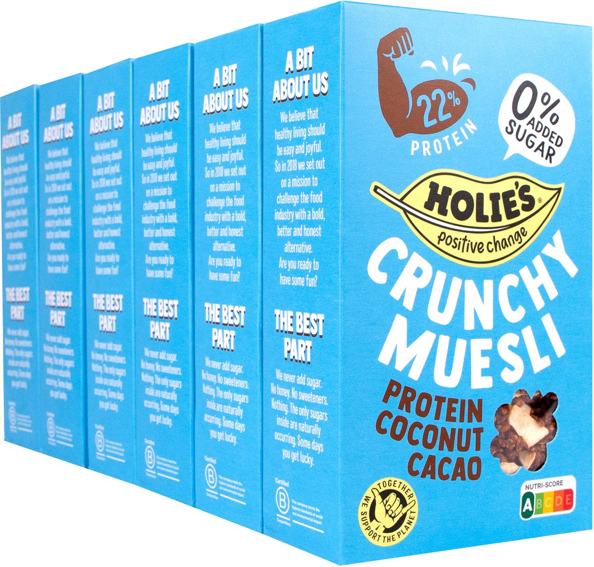 Holie's Crunchy Muesli Protein Coconut Cacao 6x 400gr - ontbijtgranen - suikervrij - gezond - vegan
