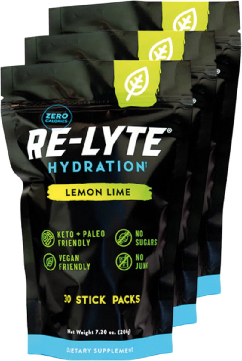 Re-Lyte | Elektrolyt-Getränkemischung | Zitrone-Limette 30 Stickpacks | 3 Stück | 3 x 189 Gramm