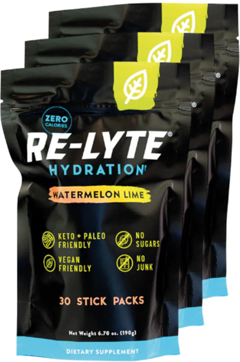 Re-Lyte | Elektrolyt-Getränkemischung | Wassermelone-Limette 30 Stickpacks | 3 Stück | 3 x 189 Gramm