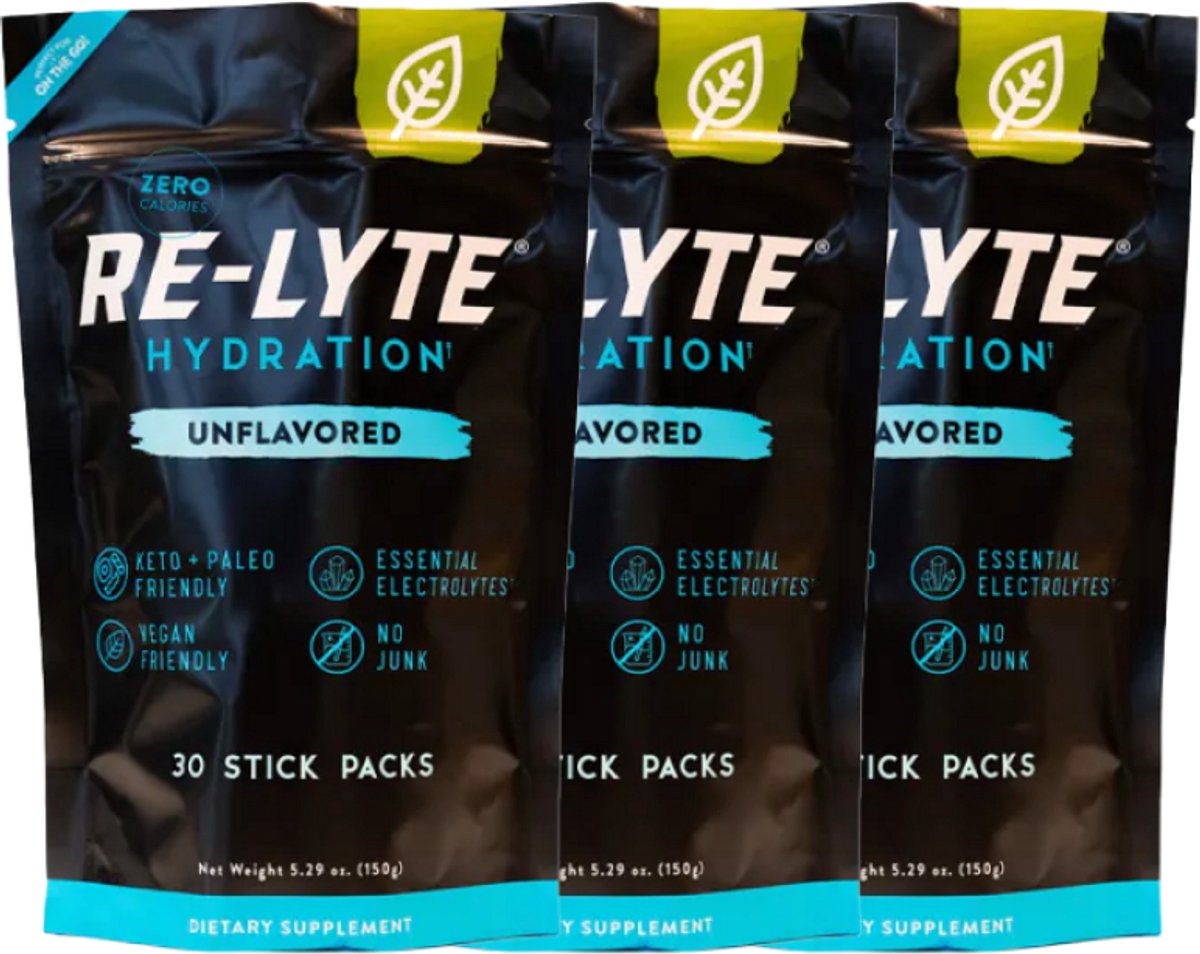 Re-Lyte | Hydration Drink Mix | Unflavored 30 Stick Packs | 3 Stück | 3 x 150 Gramm