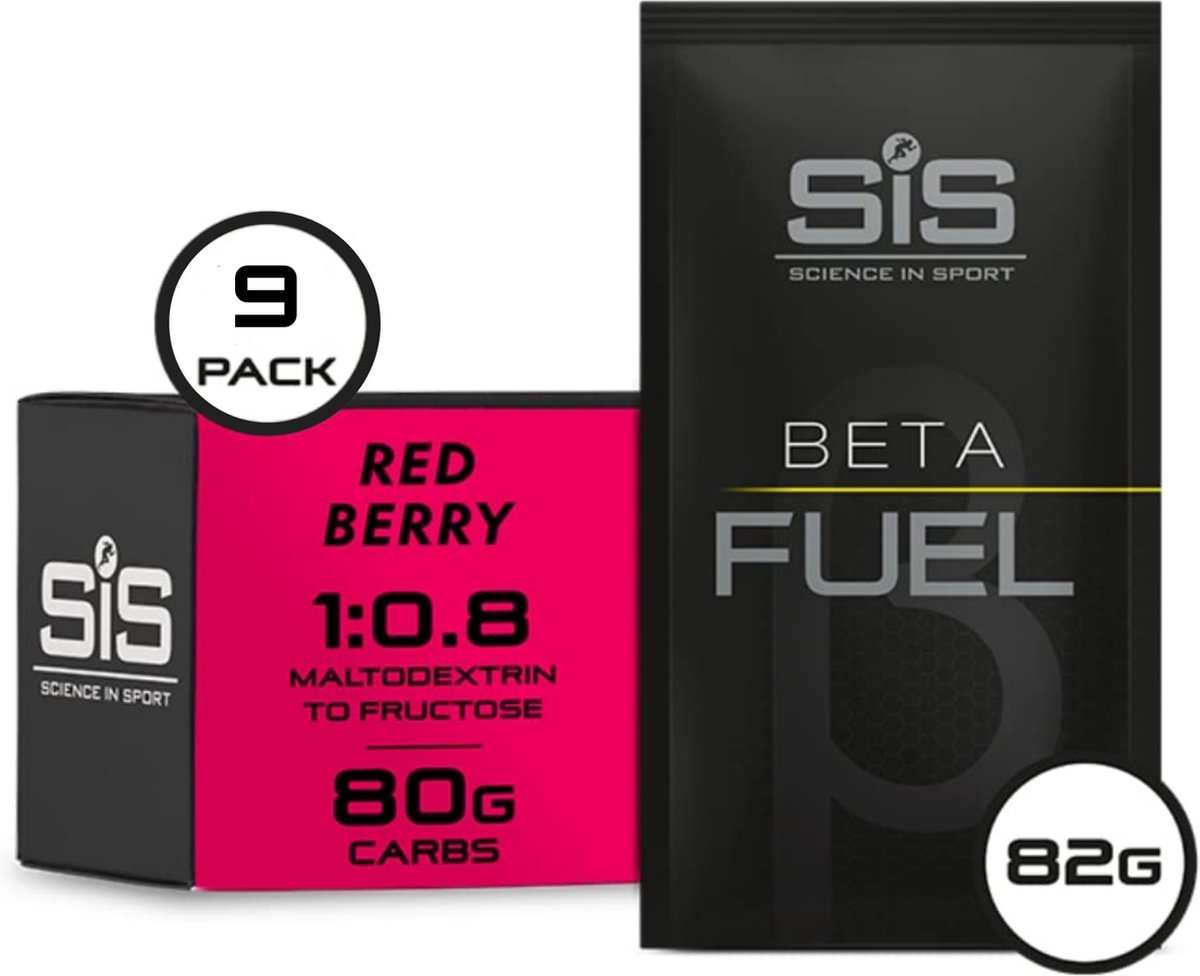 Science in Sport - SIS Beta Fuel 80 Poeder - Dual Source Energy Drink - 1 : 0,8 Maltodextrine Fructose verhouding - Red Berry Smaak - 9 x 82 gram