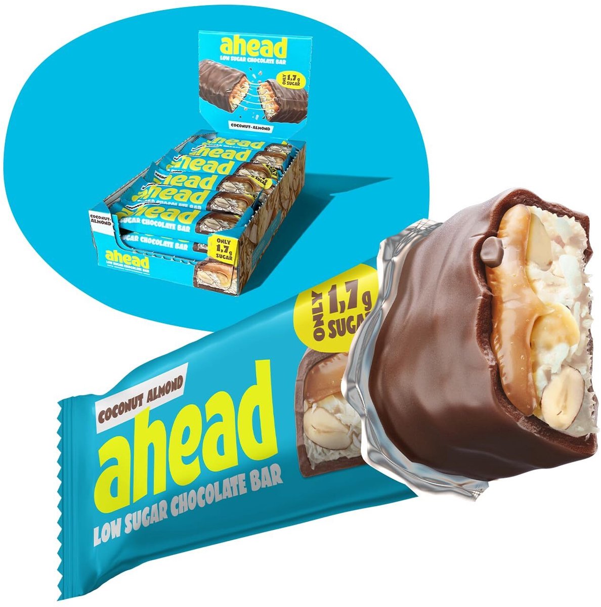 ahead Chocolate Bar - Suikerarme Chocoladereep - Doos 12/16/18×35 g - Low Sugar, Low Carb - Max 2,1g Suiker per Reep