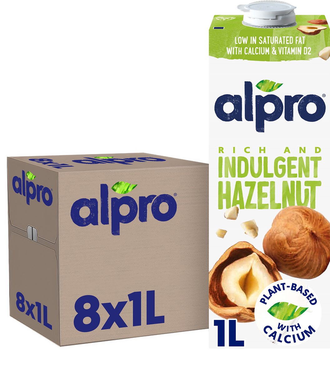 Alpro Drink Pflanzliche Haselnussmilch Original – Laktosefrei & glutenfrei – 8 x 1 l