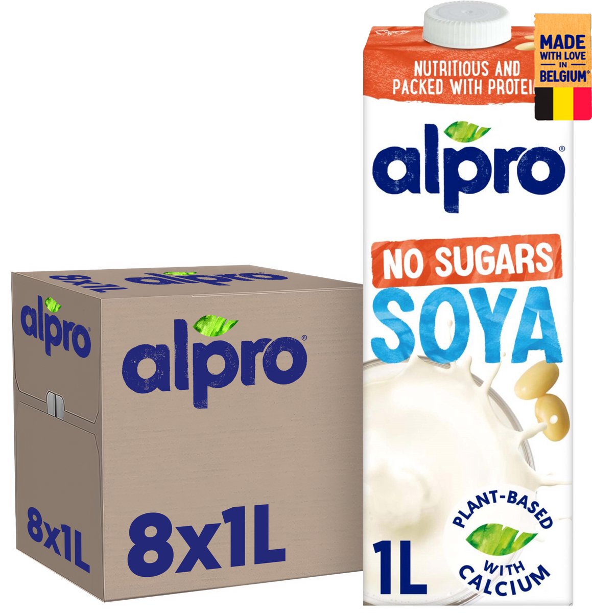 Alpro Drink Pflanzliches Sojagetränk ohne Zucker - Laktosefrei & Glutenfrei - 8 x 1L