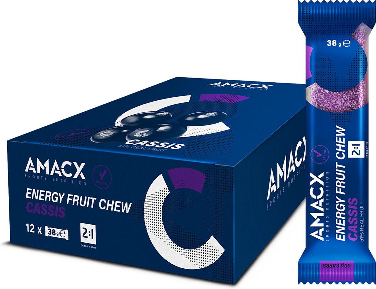 Amacx Energy Fruit Chew - Energie reep - Cassis - Bar - Energy gums - 12 pack