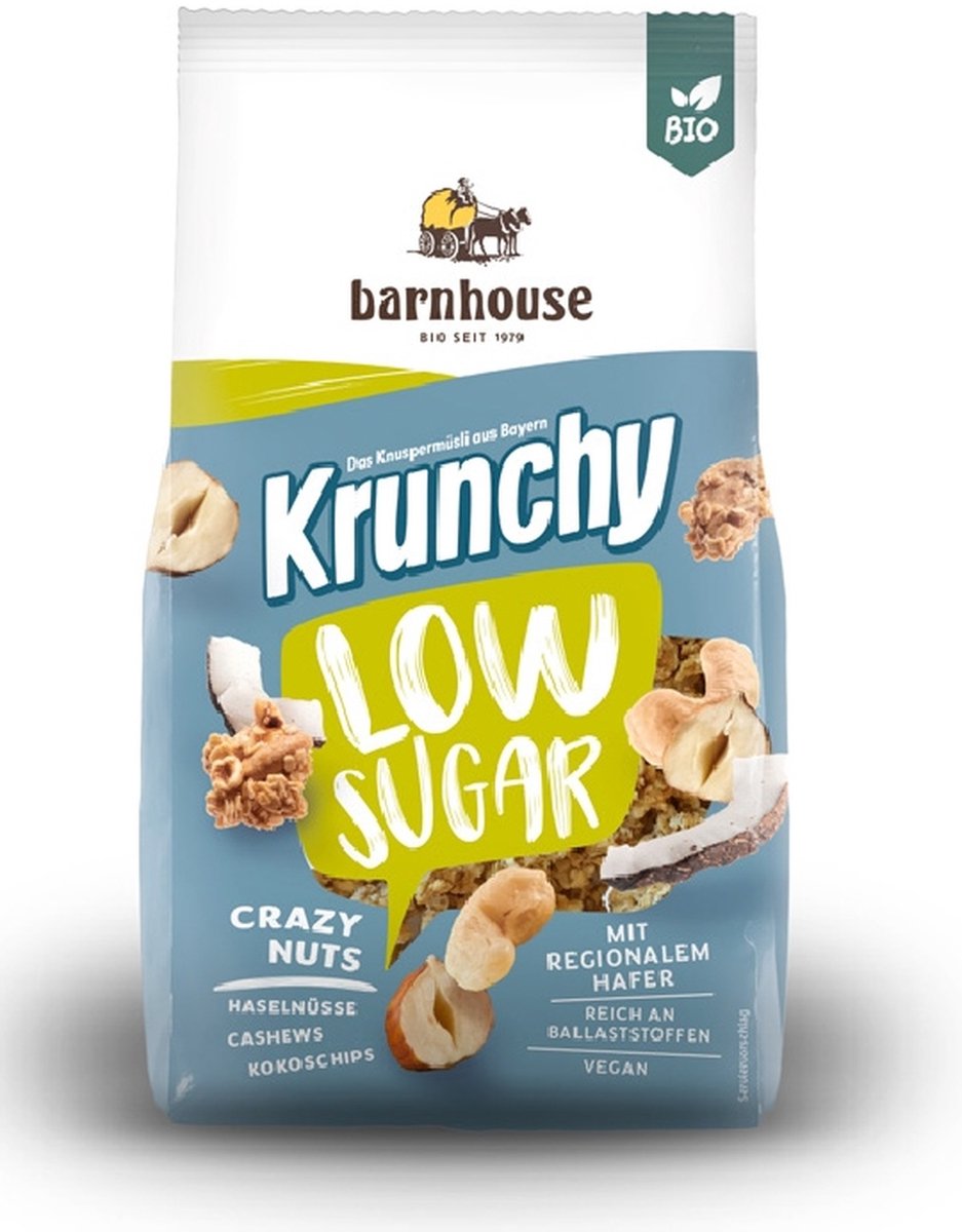 Biologische krokante gedroogde fruitmuesli 375 g|Organic low sugar krunchy dried fruit muesli 375 g|Muesli de fruits secs krunchy biologique à faible teneur en sucre 375 g