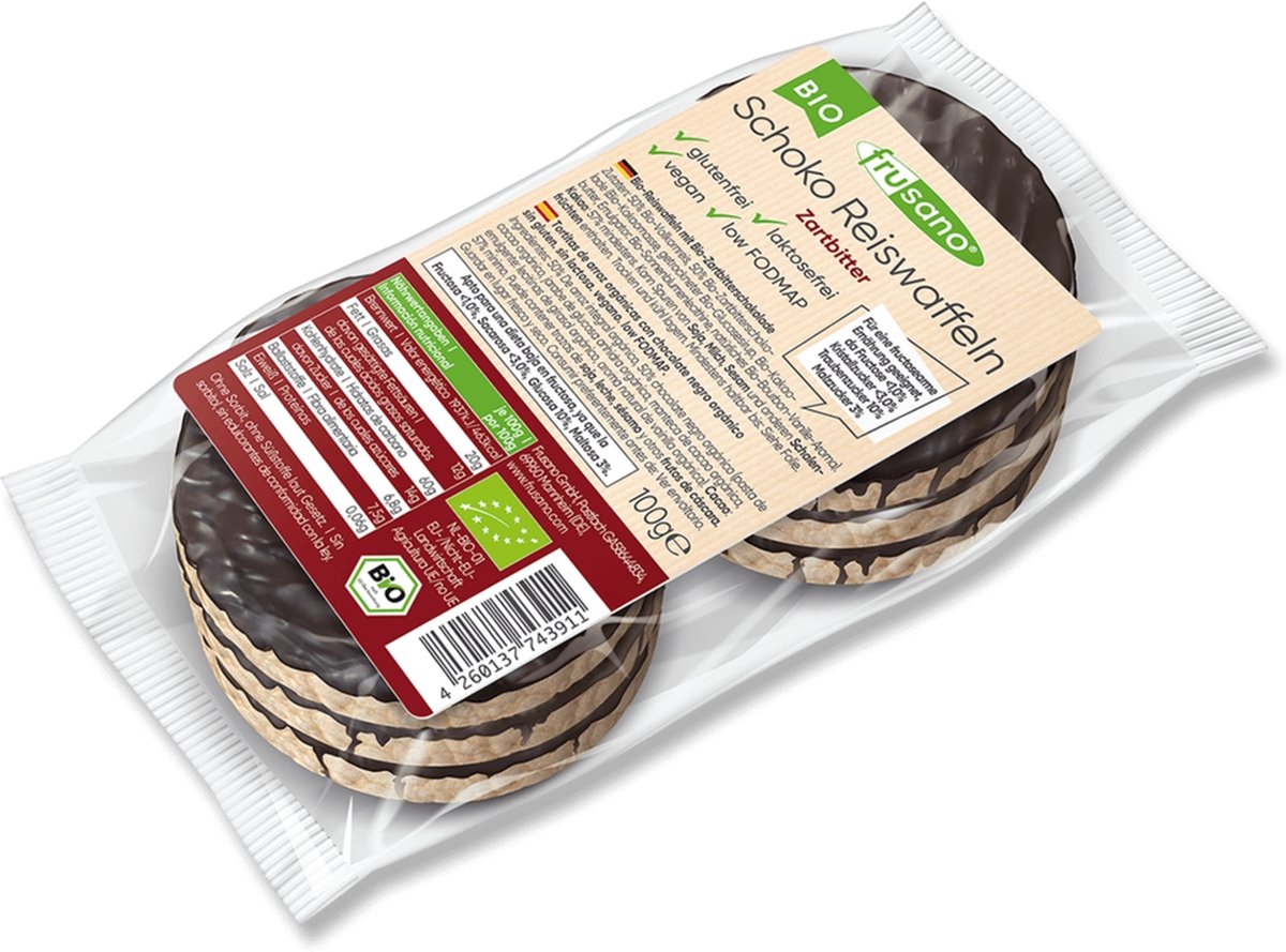 Bio-Reispfannkuchen mit Zartbitterschokolade 100 g (Schokolade)|Organische Reispfannkuchen mit Zartbitterschokolade 100 g (Schokolade)|Galettes de riz bio au chocolat noir 100 g (Chocolat)