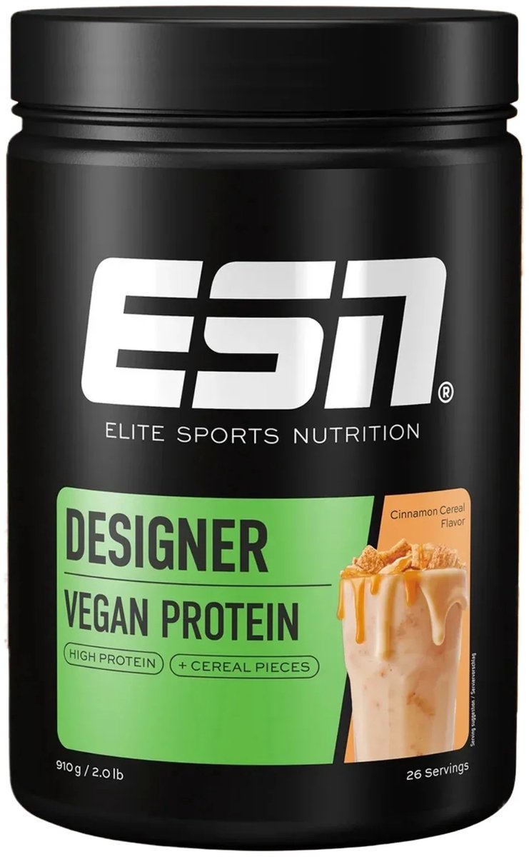 ESN Designer Vegan Protein - Smaak Cinnamon Cereal - Soja-Eiwitpoeder met 77% Eiwit & Toegevoegde L-Leucine - Ondersteunt Spieropbouw & -Behoud - 900g (30 Porties)