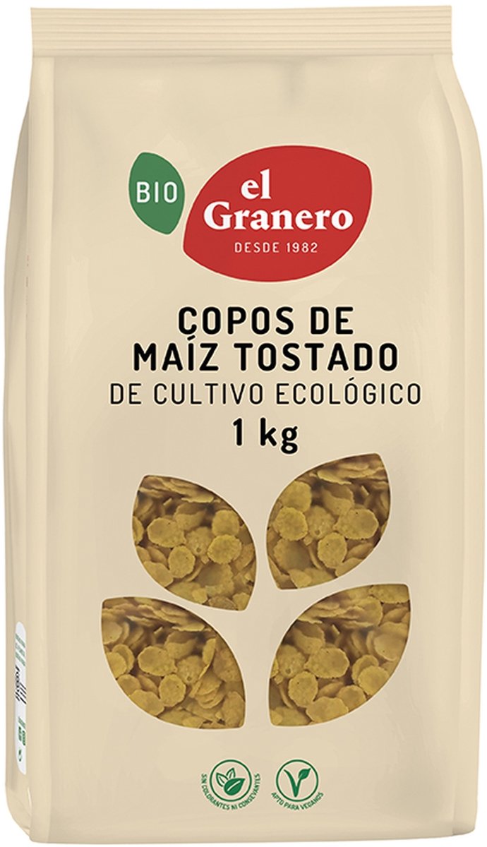 Geroosterde cornflakes uit de biologische landbouw 1 kg|Organic roasted corn flakes 1 kg|Corn flakes torréfiés issus de l'agriculture biologique 1 kg