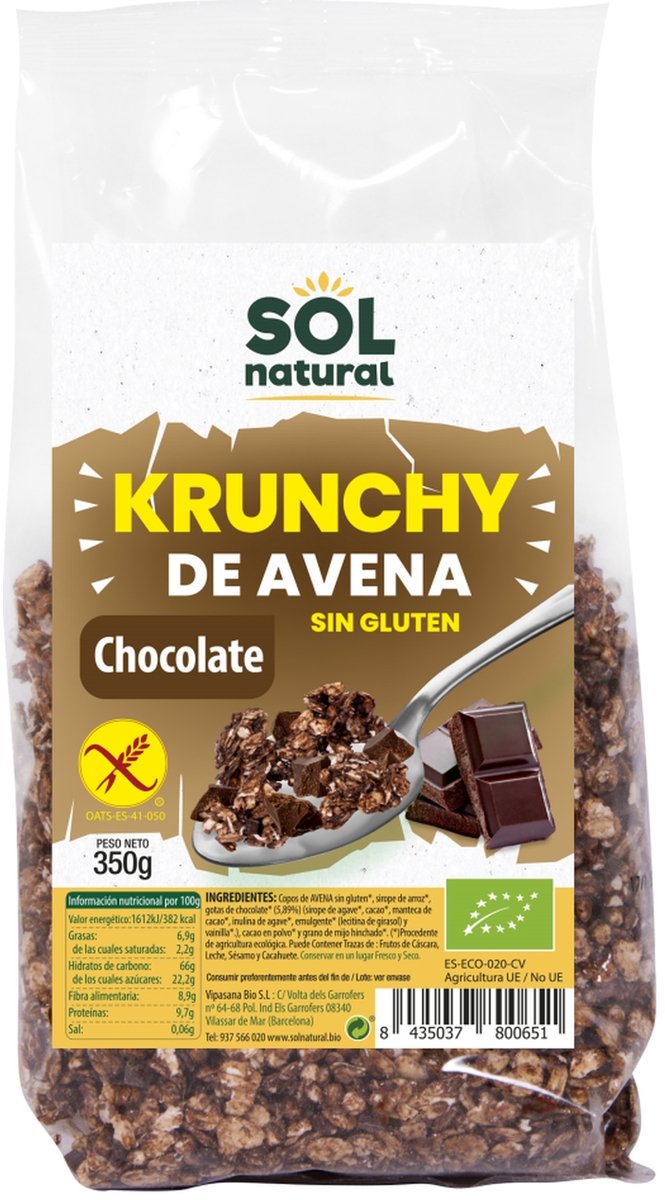 Glutenvrije Havermout Muesli Met Bio Chocolade 350 g|Gluten-free oat krunchy muesli with Bio chocolate 350 g|Muesli croustillant à l'avoine sans gluten au chocolat Bio 350 g