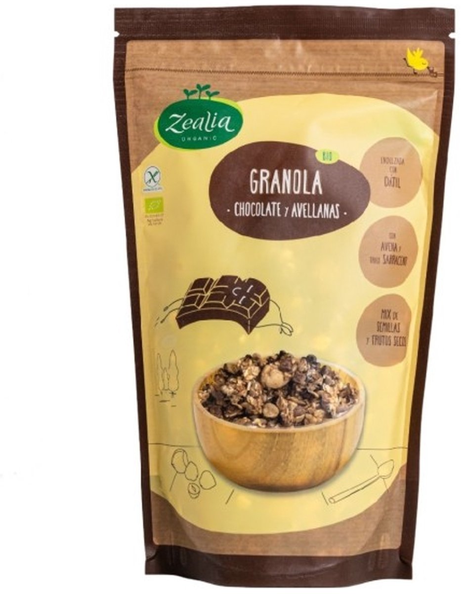 Glutenvrije biologische chocolade en hazelnootgranola 300 g|Organic gluten-free chocolate and hazelnut granola 300 g|Granola chocolat et noisettes bio sans gluten 300 g